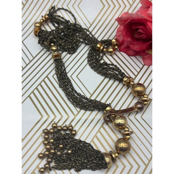 STELLA & DOT "Bianca" Lariat Gold & Bronze Tone Tassel Necklace 32" Front Hook - Picture 5 of 9